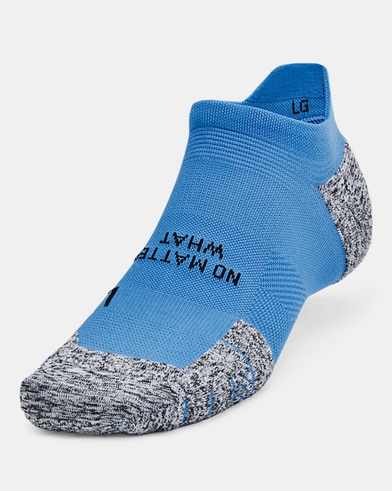 Unisex UA ArmourDry™ Run Cushion No Show Tab Socks in Blue image number 1